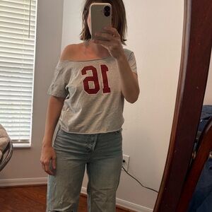 John Galt  Off-Shoulder Number Tee with Red Print
